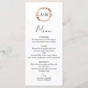 Monogram Wreath Rose Gold Foil Photo Wedding Menu