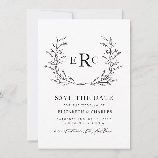 Monogram Wreath Save the Date (Front)