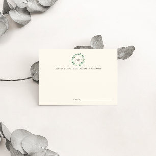 Monogram Wreath Wedding Advice Cards   Forest