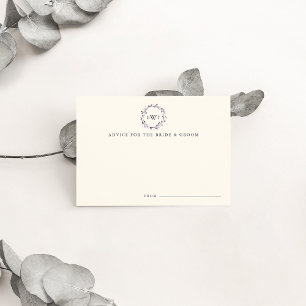 Monogram Wreath Wedding Advice Cards Plum