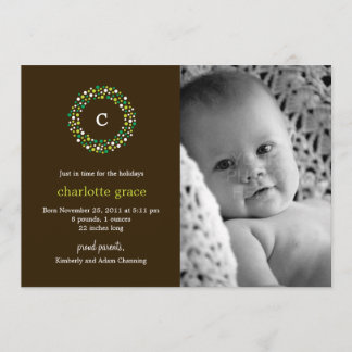 Monogram Wreath Winter Birth Announcement