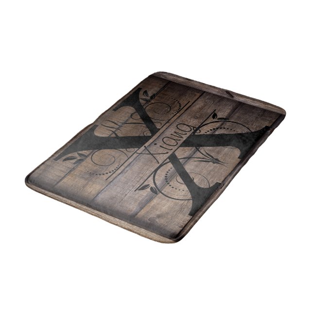 Monogram X Initial Bath, Kitchen Mat Cabin Rustic (Angled)