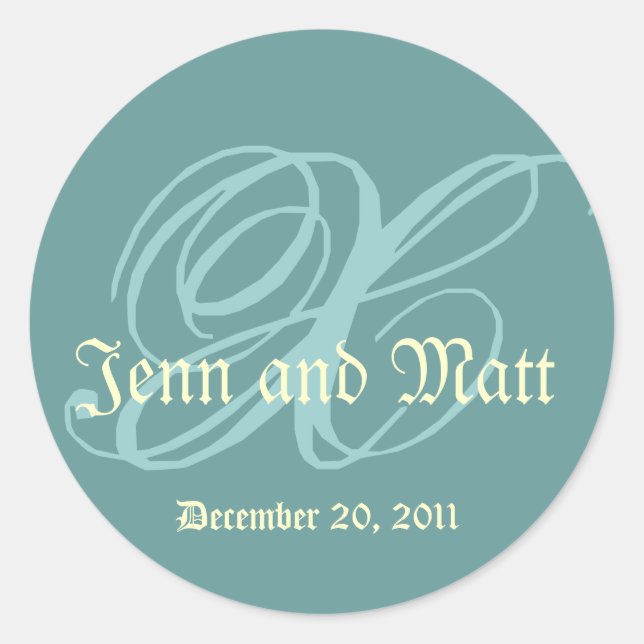 Monogram X Wedding Names Date Blue Cream Seal (Front)