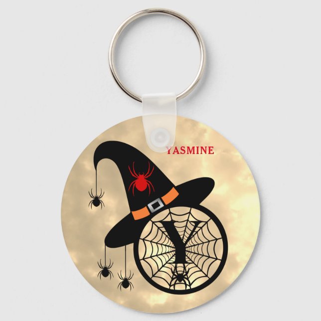 Monogram Y Halloween Sky Witch Spiders Name Key Ring (Front)