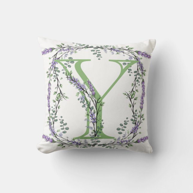 Monogram Y Lavender Eucalyptus botanical theme  Cushion (Front)
