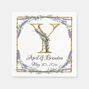 Monogram Y, Lavender Eucalyptus, gold sparkle   Napkin