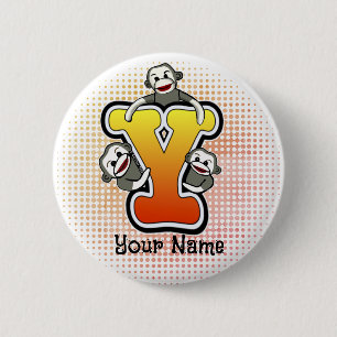 Monogram Y Sock Monkey 6 Cm Round Badge