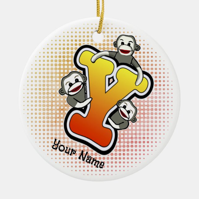 Monogram Y Sock Monkey  Ceramic Ornament (Front)