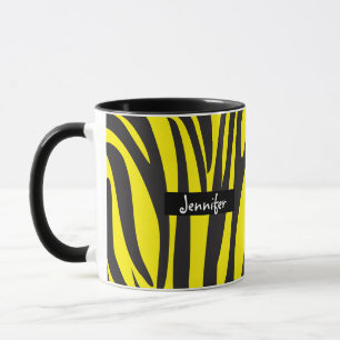 Monogram Yellow and Black Striped Zebra Pattern  Mug