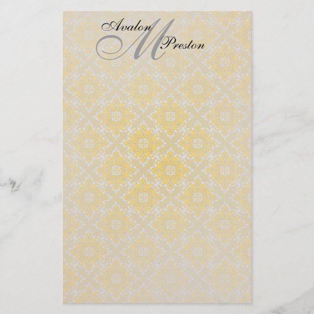 Monogram Yellow & Black Lace Wedding Stationery (Front)