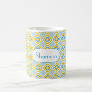 Monogram Yellow Blue Quatrefoil Mug- Custom Mug