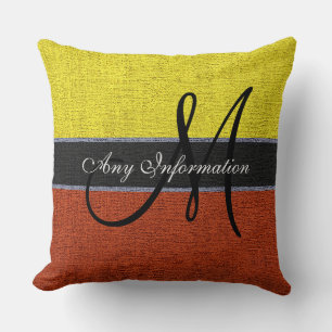 Monogram Yellow & Brown Burlap Rustic Jute Cushion