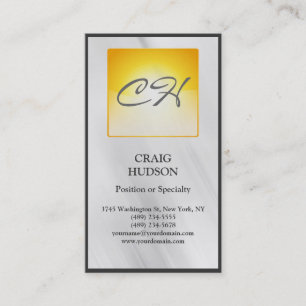 Monogram Yellow Button Pattern Grey Business Card