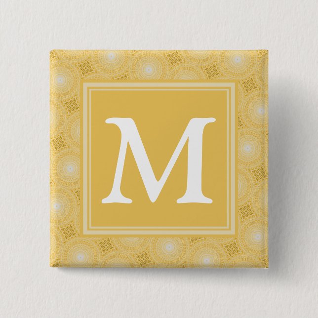 Monogram yellow circles pattern 15 cm square badge (Front)