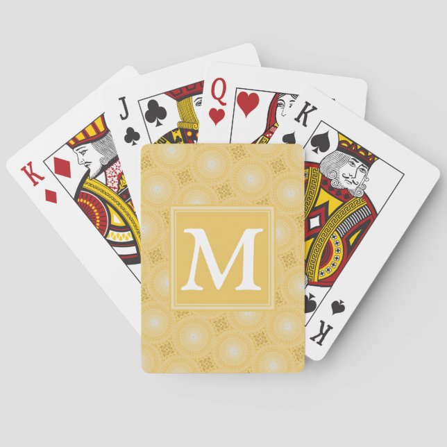 Monogram yellow circles pattern playing cards (Back)