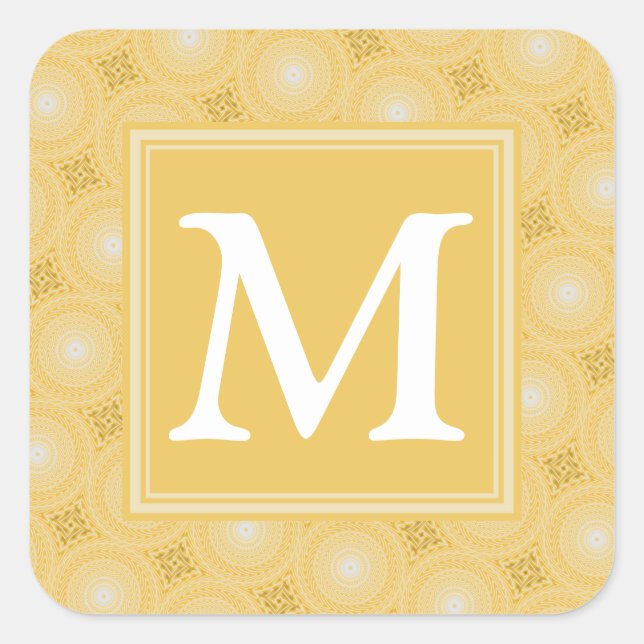 Monogram yellow circles pattern square sticker (Front)