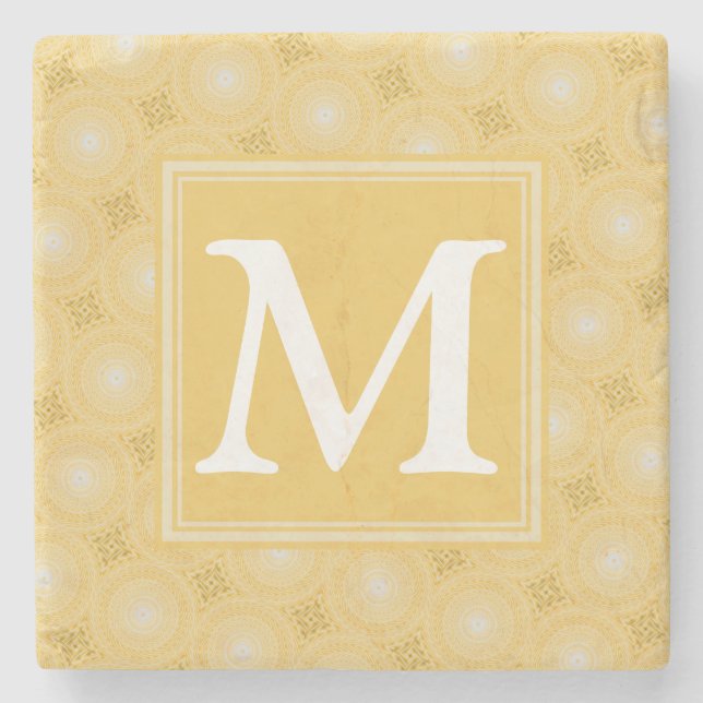 Monogram yellow circles pattern stone coaster (Front)