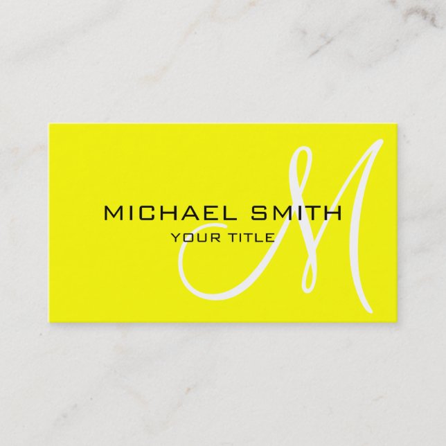 Monogram Yellow colour background Business Card (Front)