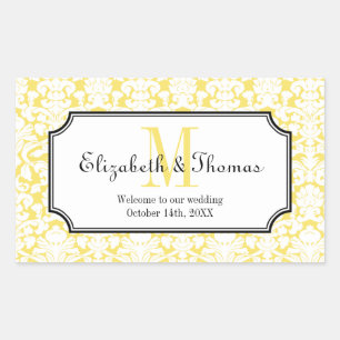 Monogram yellow damask frame out of town gift bag rectangular sticker