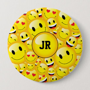 Monogram Yellow Emoji Art Symbol Pattern 10 Cm Round Badge