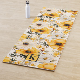 Monogram Yellow floral Pattern Yoga Mat