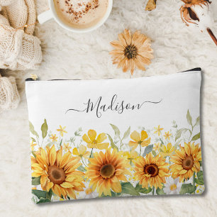 Monogram Yellow Flower Sunflower Floral Botanical Accessory Pouch