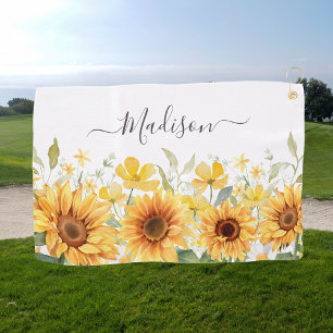 Monogram Yellow Flower Sunflower Floral Botanical Golf Towel