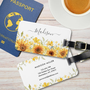 Monogram Yellow Flower Sunflower Floral Botanical Luggage Tag