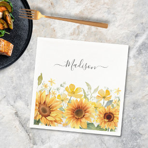 Monogram Yellow Flower Sunflower Floral Botanical Napkin