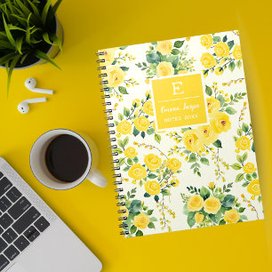 Monogram Yellow Flowers, Aesthetic Floral Notebook