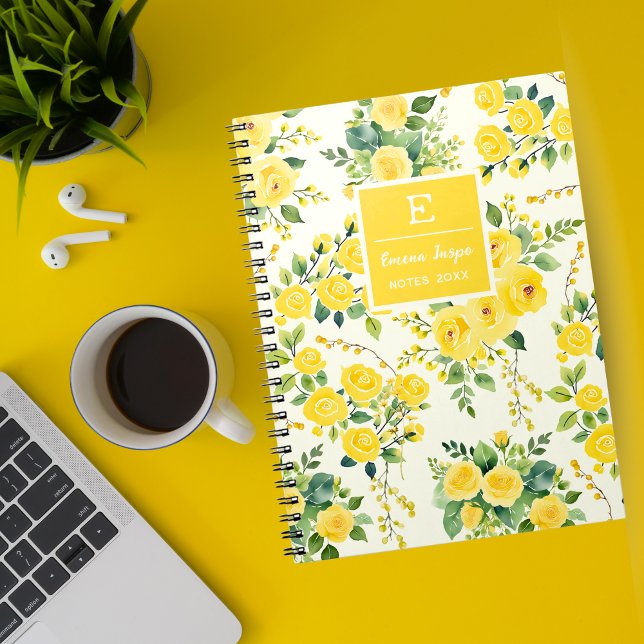 Monogram Yellow Flowers, Aesthetic Floral  Notebook (Creator Uploaded)