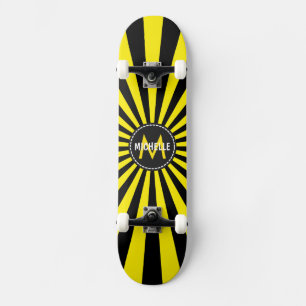 Monogram Yellow Funky Sun Rays Pattern Skateboard