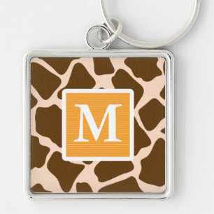 Monogram Yellow Giraffe Print Keychain