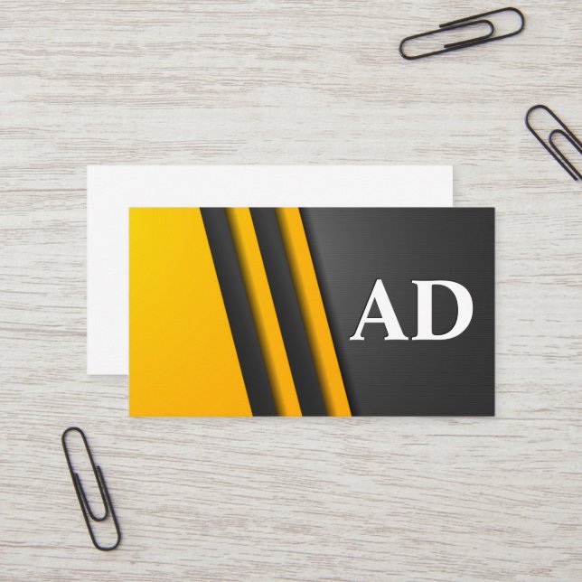 Monogram | Yellow Grey Layers Business Card (Front/Back In Situ)