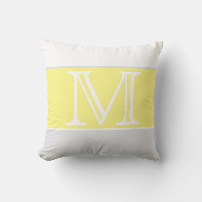 MONOGRAM Yellow Grey White stripe Solid Colour Cushion (Front)
