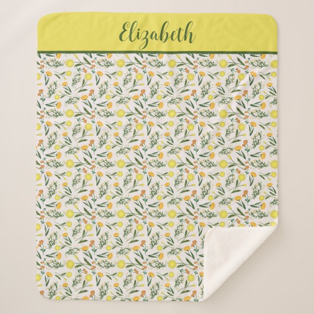Monogram Yellow Orange Green Floral Boho Trendy  Sherpa Blanket (Front)