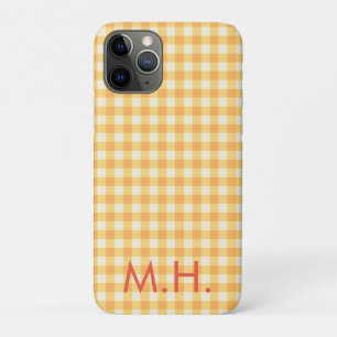 Monogram Yellow Orange Ish Preppy Gingham Plaid iPhone 11 Pro Case
