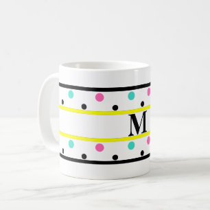 Monogram Yellow Pink Turquoise Polka Dots Coffee Mug