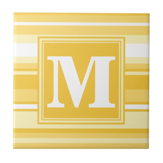 Monogram yellow stripes ceramic tile (Front)