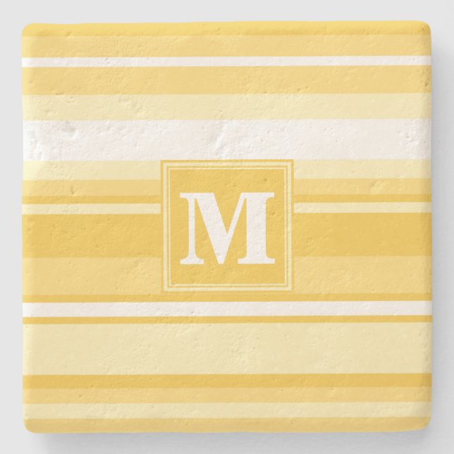 Monogram yellow stripes stone coaster (Front)
