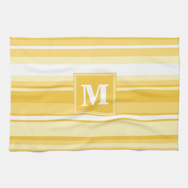 Monogram yellow stripes tea towel (Horizontal)
