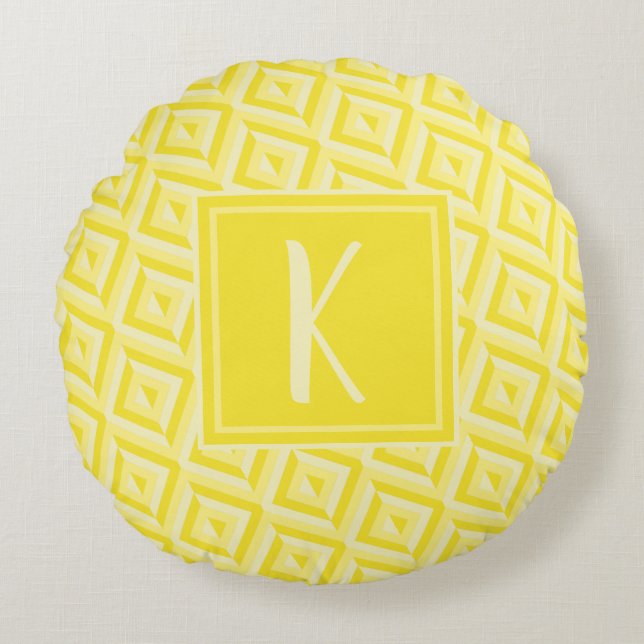 Monogram Yellow Three-Tone Diamond Pattern Round Cushion (Front)