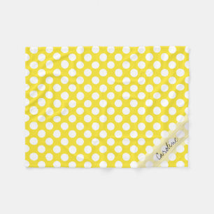 Monogram Yellow White Trendy Fun Polka Dot Pattern Fleece Blanket
