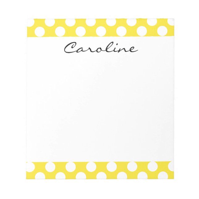 Monogram Yellow White Trendy Fun Polka Dot Pattern Notepad (Front)