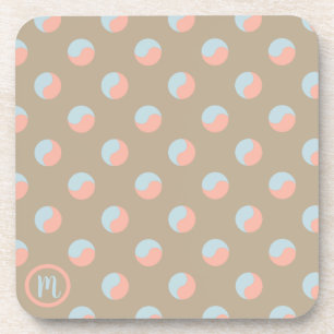 Monogram Yin Yang Zen Symbols Grey, Pink & Teal Coaster