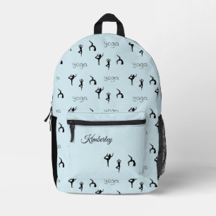 Monogram yoga poses pattern blue printed backpack