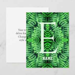 Monogram Your Initial Green Ferns Personalised Card