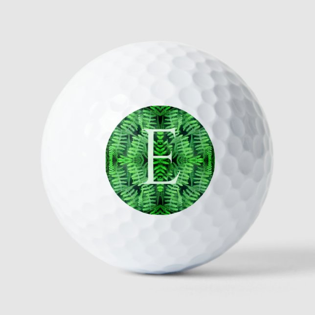 Monogram Your Initial Green Ferns Personalised     Golf Balls (Front)