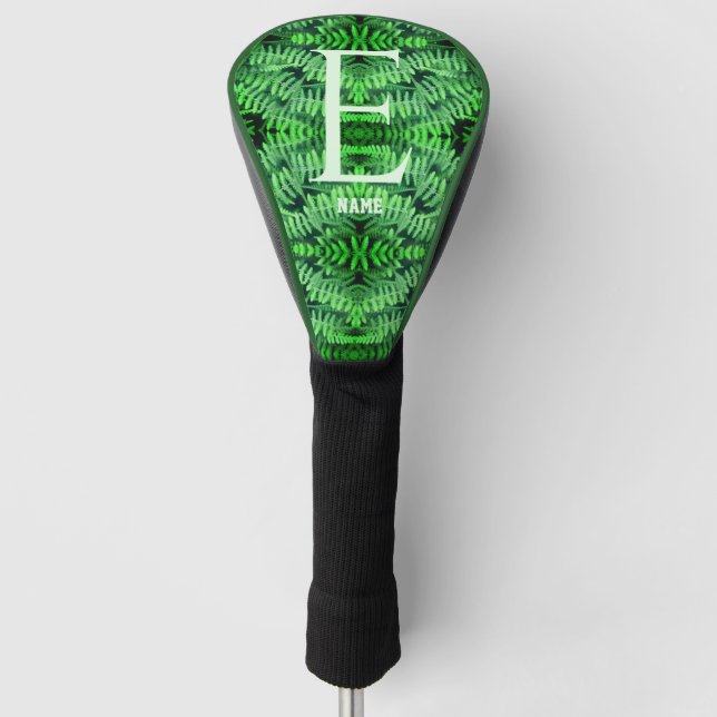 Monogram Your Initial Green Ferns Personalised     Golf Head Cover (Front)