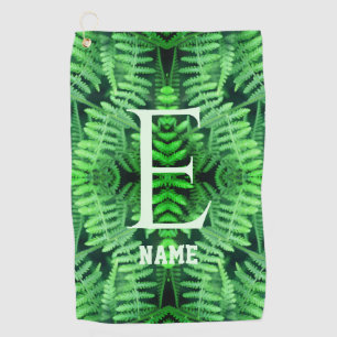 Monogram Your Initial Green Ferns Personalised     Golf Towel